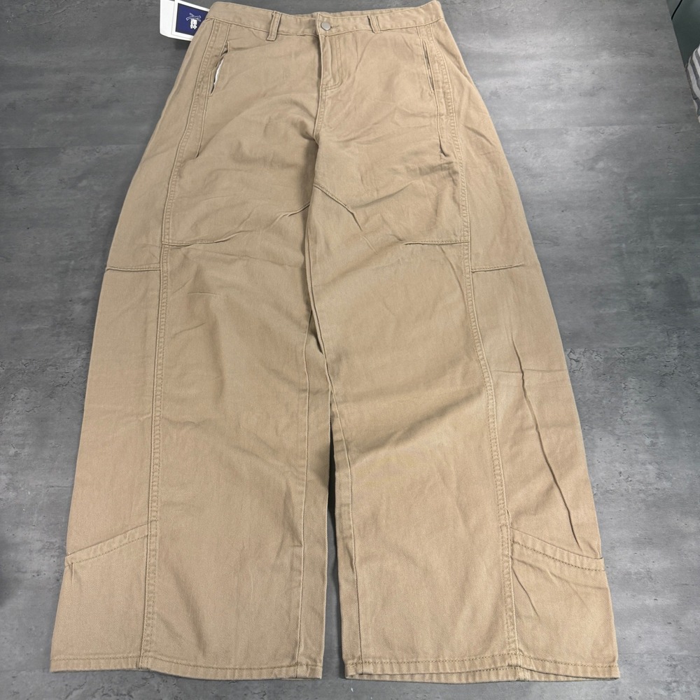 KZN Khaki Pants Women 14 2XL Tan Wide Leg High Rise Utility Gorpcore Trousers